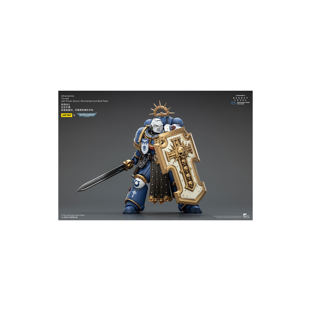 JoyToy - Nivel Secreto - Ultramarines Torvald con Power Sword, Stormshield y Bolt Pistol 1/18 - Warhammer 40000