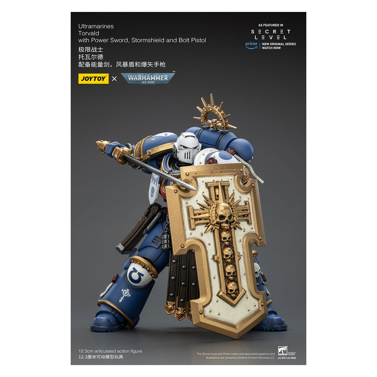JoyToy - Nivel Secreto - Ultramarines Torvald con Power Sword, Stormshield y Bolt Pistol 1/18 - Warhammer 40000