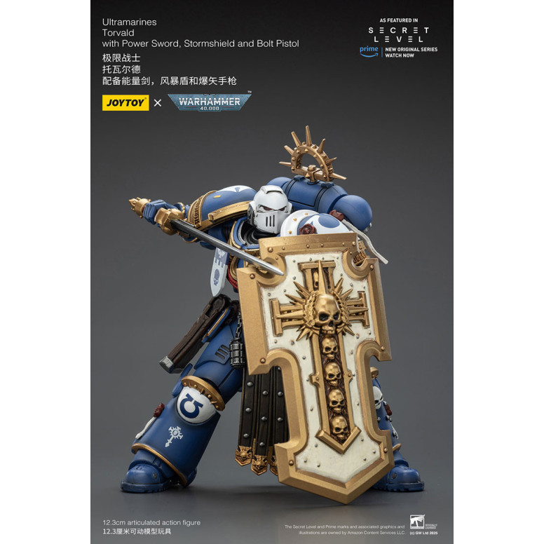 JoyToy - Nivel Secreto - Ultramarines Torvald con Power Sword, Stormshield y Bolt Pistol 1/18 - Warhammer 40000