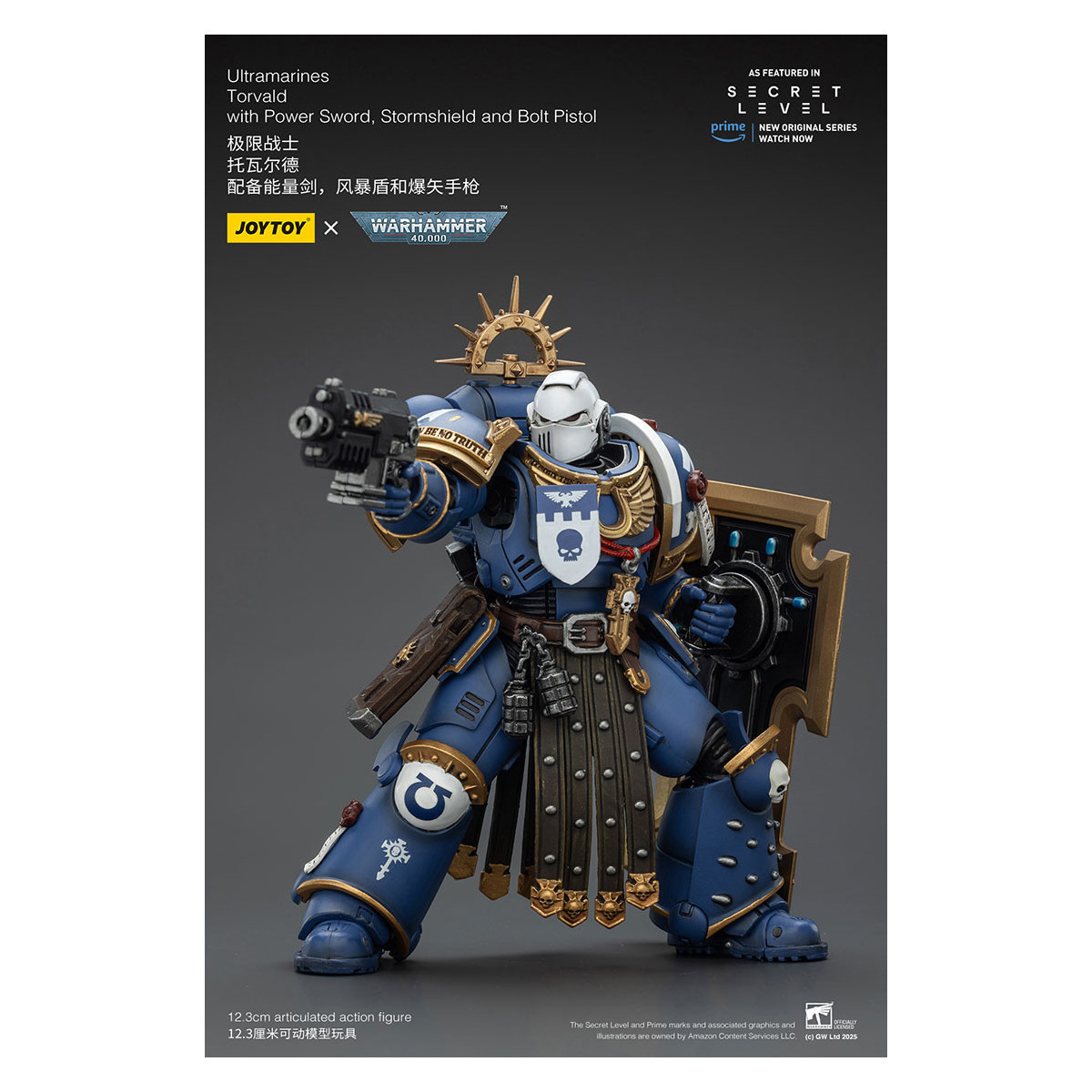 JoyToy - Nivel Secreto - Ultramarines Torvald con Power Sword, Stormshield y Bolt Pistol 1/18 - Warhammer 40000