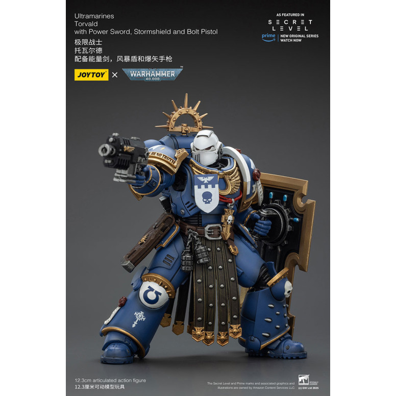 JoyToy - Nivel Secreto - Ultramarines Torvald con Power Sword, Stormshield y Bolt Pistol 1/18 - Warhammer 40000