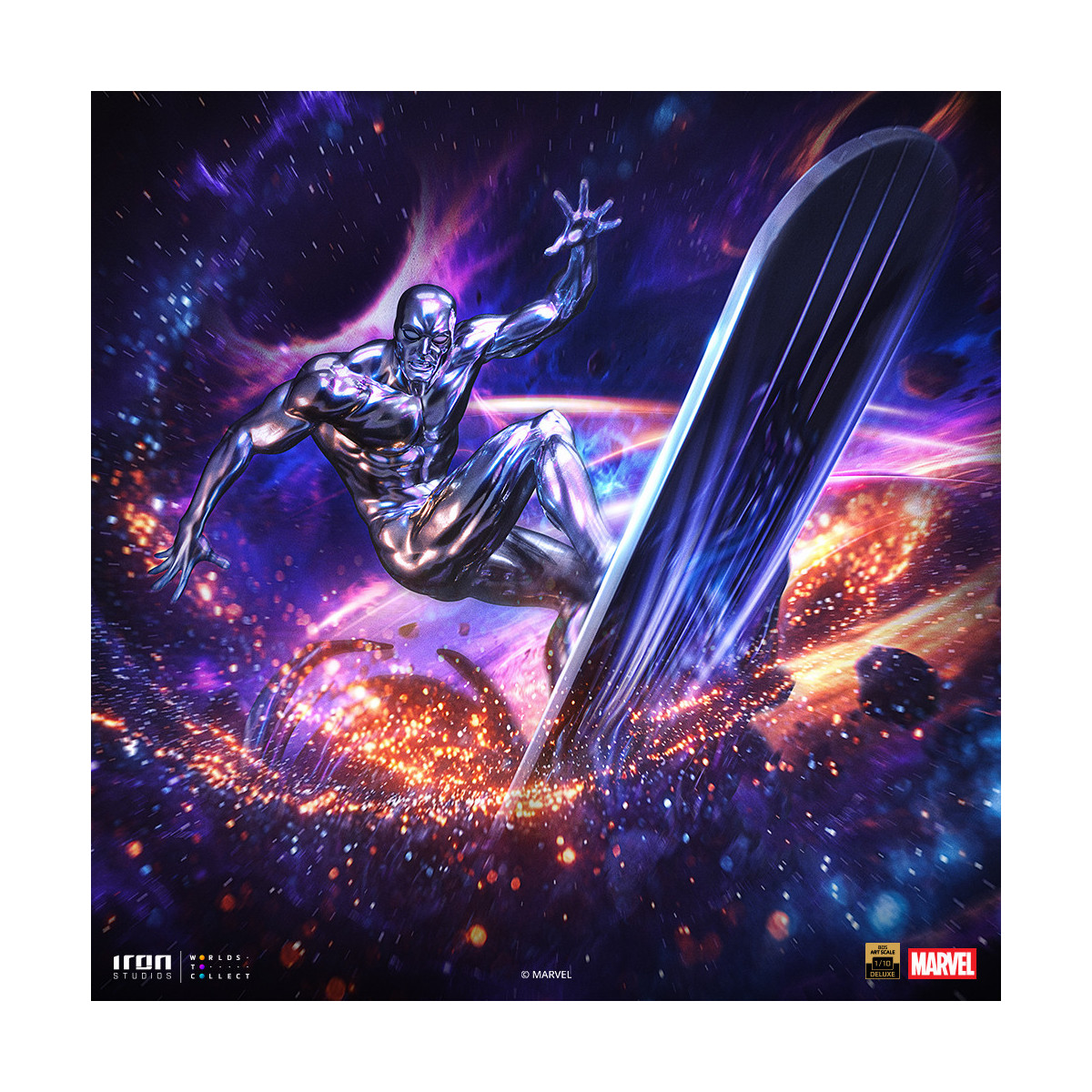 Iron Studios Marvel - Silver Surfer Deluxe Art Escala 1/10 - Guantelete del Infinito Diorama