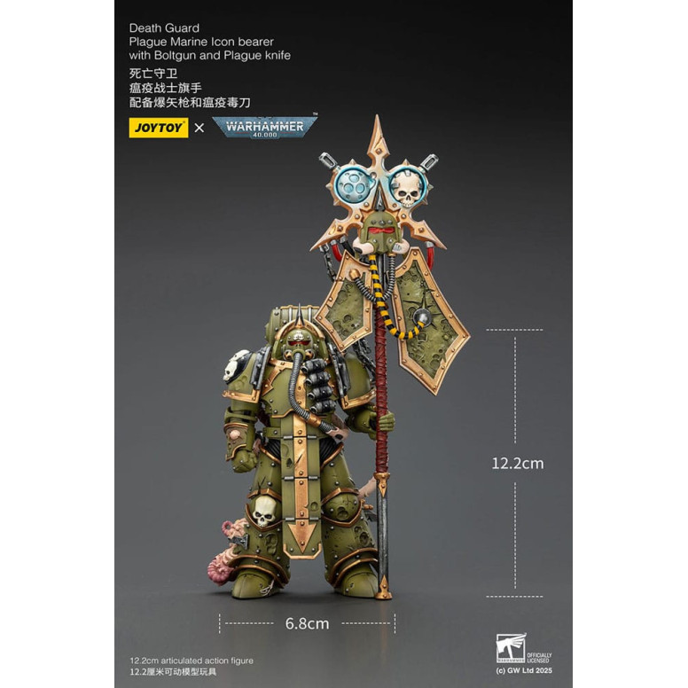 Joytoy - Death Guard - Plague Marine Icon bearer with Boltgun and Plague knife 1/18 - Warhammer 40k
