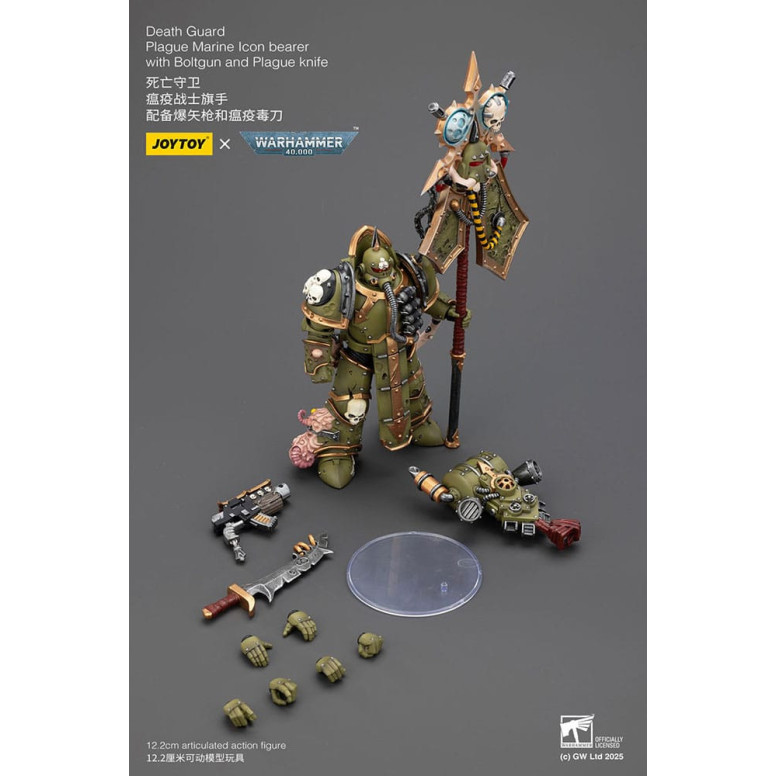 Joytoy - Death Guard - Plague Marine Icon bearer with Boltgun and Plague knife 1/18 - Warhammer 40k