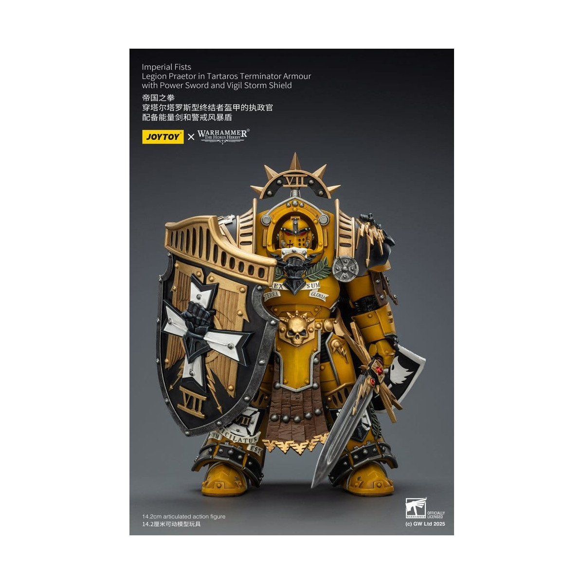 Joytoy - Warhammer - Imperial Fists - Pretor de la Legión con Armadura de Tartaros Terminator con Espada de Poder y Escudo de To