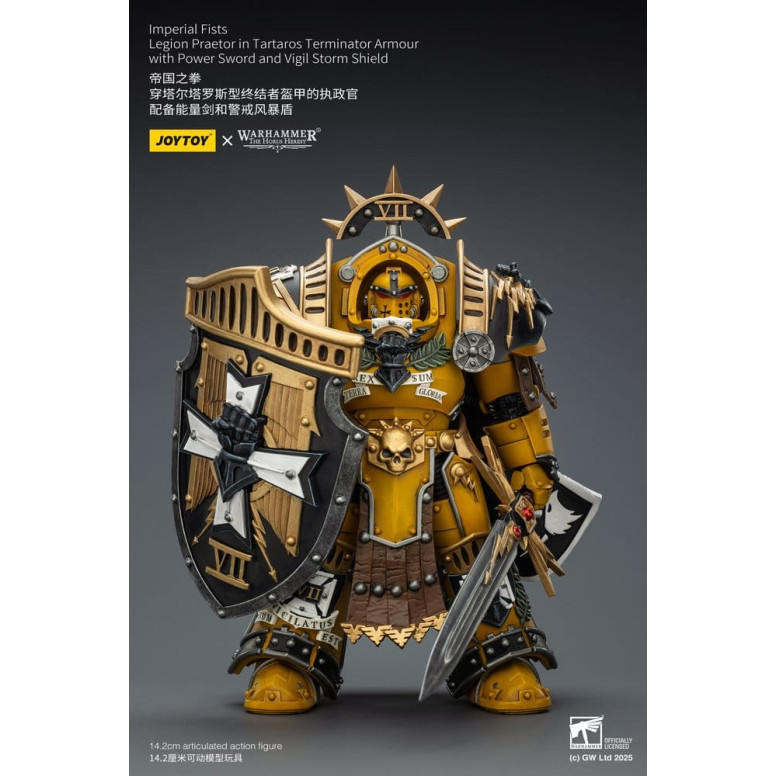 Joytoy - Warhammer - Imperial Fists - Pretor de la Legión con Armadura de Tartaros Terminator con Espada de Poder y Escudo de To