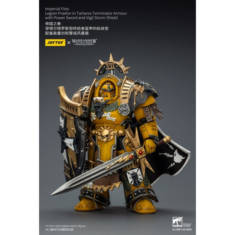 Joytoy - Warhammer - Imperial Fists - Pretor de la Legión con Armadura de Tartaros Terminator con Espada de Poder y Escudo de To