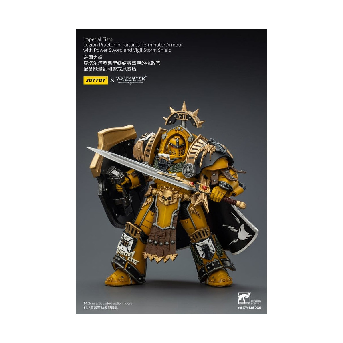 Joytoy - Warhammer - Imperial Fists - Pretor de la Legión con Armadura de Tartaros Terminator con Espada de Poder y Escudo de To