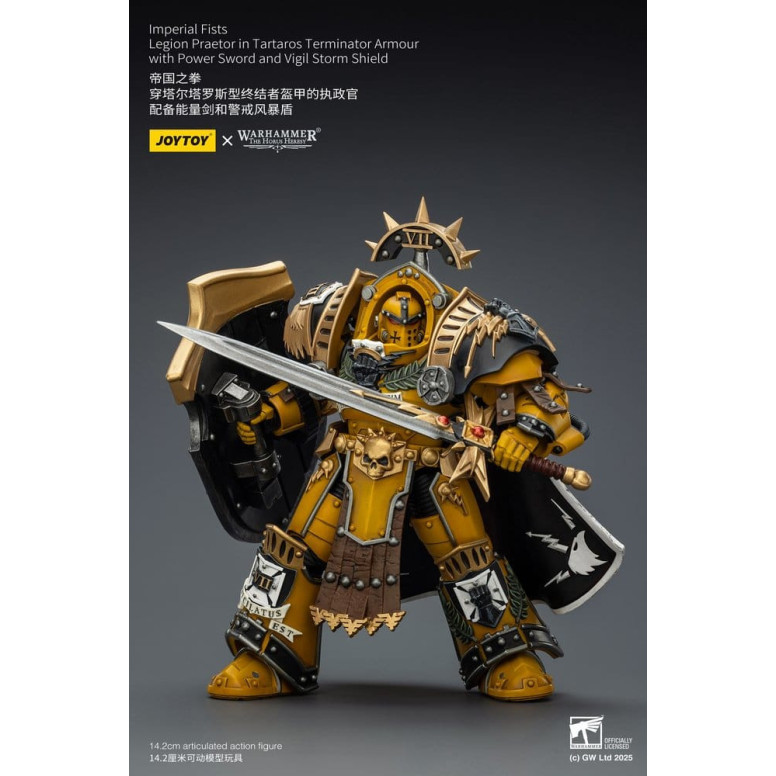 Joytoy - Warhammer - Imperial Fists - Pretor de la Legión con Armadura de Tartaros Terminator con Espada de Poder y Escudo de To