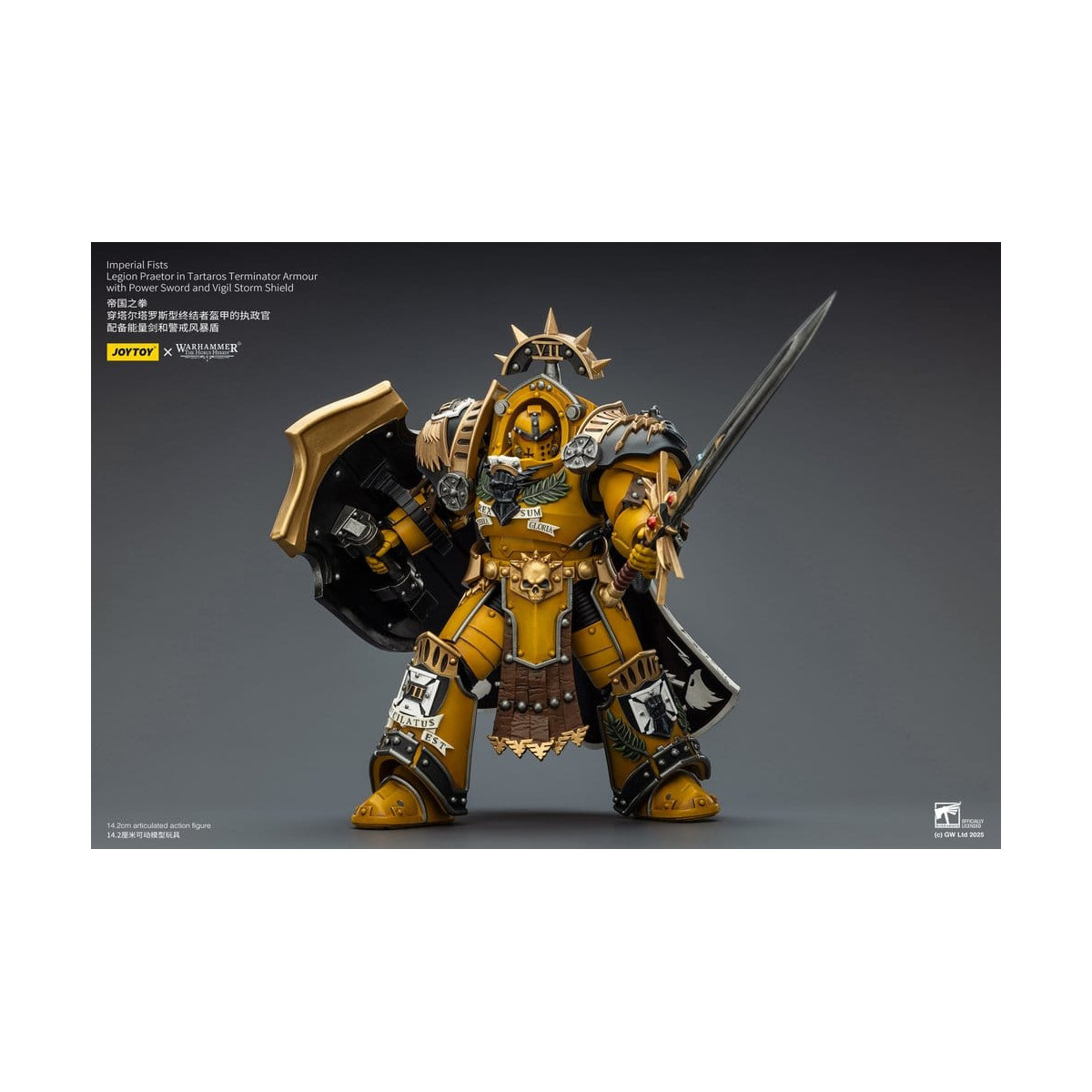 Joytoy - Warhammer - Imperial Fists - Pretor de la Legión con Armadura de Tartaros Terminator con Espada de Poder y Escudo de To