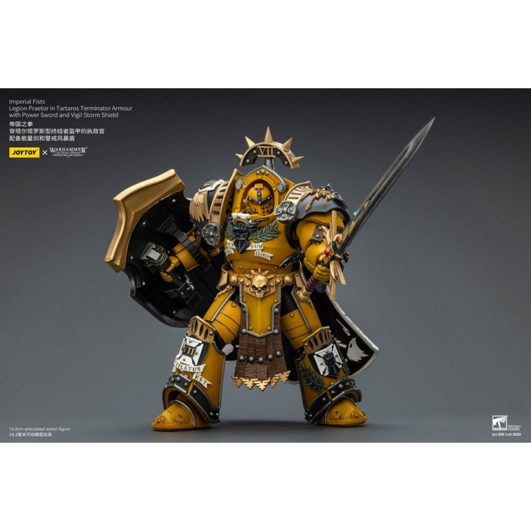 Joytoy - Warhammer - Imperial Fists - Pretor de la Legión con Armadura de Tartaros Terminator con Espada de Poder y Escudo de To