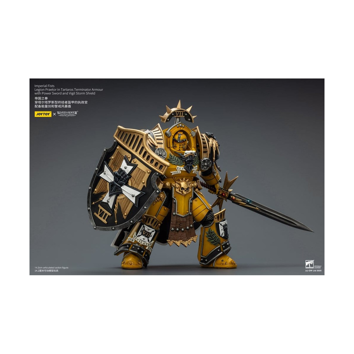 Joytoy - Warhammer - Imperial Fists - Pretor de la Legión con Armadura de Tartaros Terminator con Espada de Poder y Escudo de To