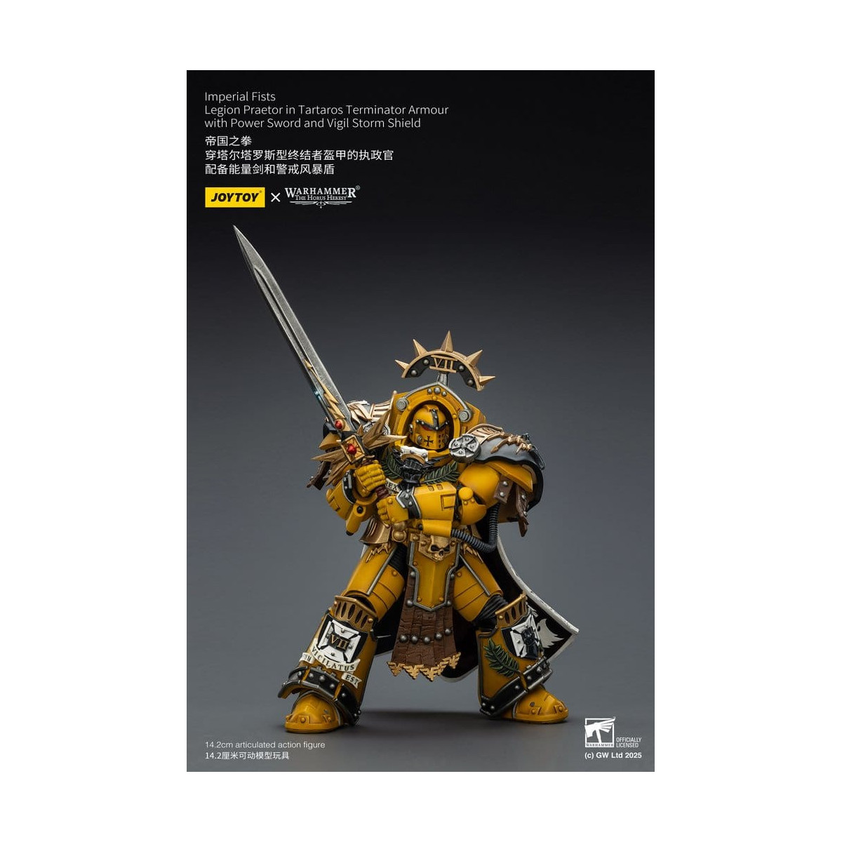 Joytoy - Warhammer - Imperial Fists - Pretor de la Legión con Armadura de Tartaros Terminator con Espada de Poder y Escudo de To