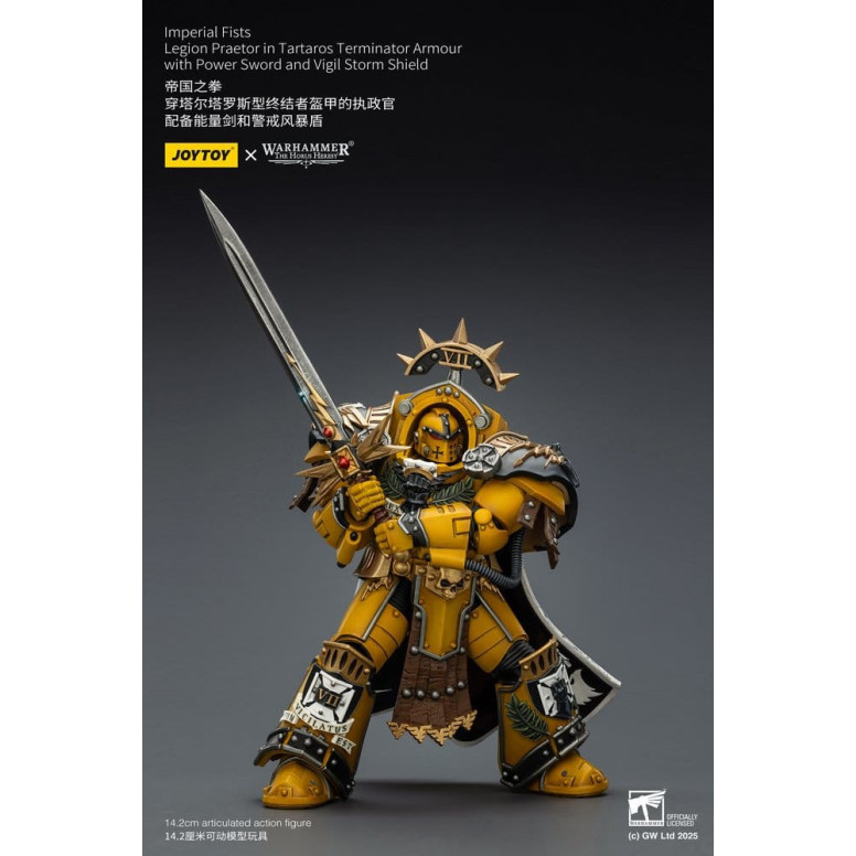Joytoy - Warhammer - Imperial Fists - Pretor de la Legión con Armadura de Tartaros Terminator con Espada de Poder y Escudo de To