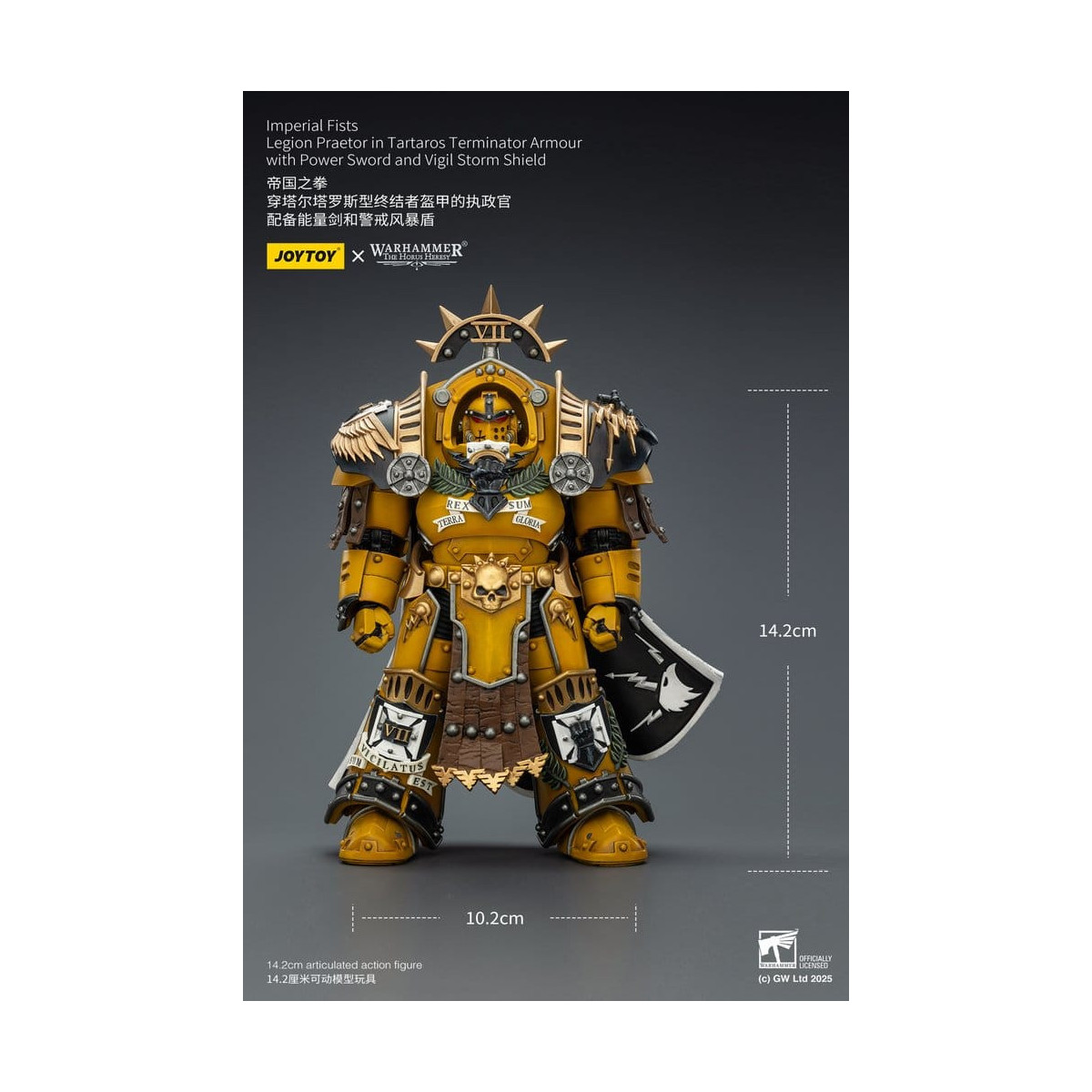 Joytoy - Warhammer - Imperial Fists - Pretor de la Legión con Armadura de Tartaros Terminator con Espada de Poder y Escudo de To
