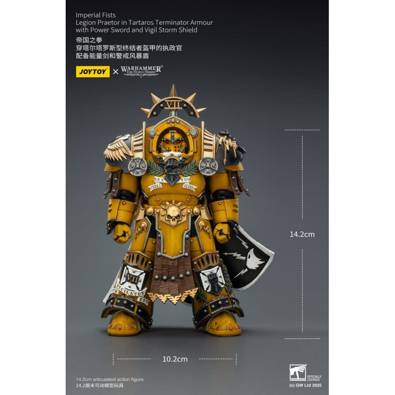 Joytoy - Warhammer - Imperial Fists - Pretor de la Legión con Armadura de Tartaros Terminator con Espada de Poder y Escudo de To