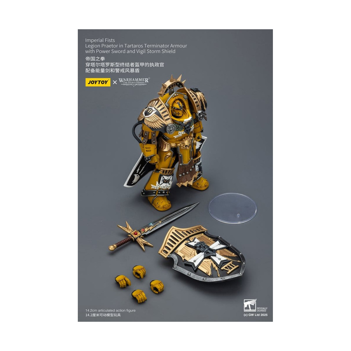 Joytoy - Warhammer - Imperial Fists - Pretor de la Legión con Armadura de Tartaros Terminator con Espada de Poder y Escudo de To