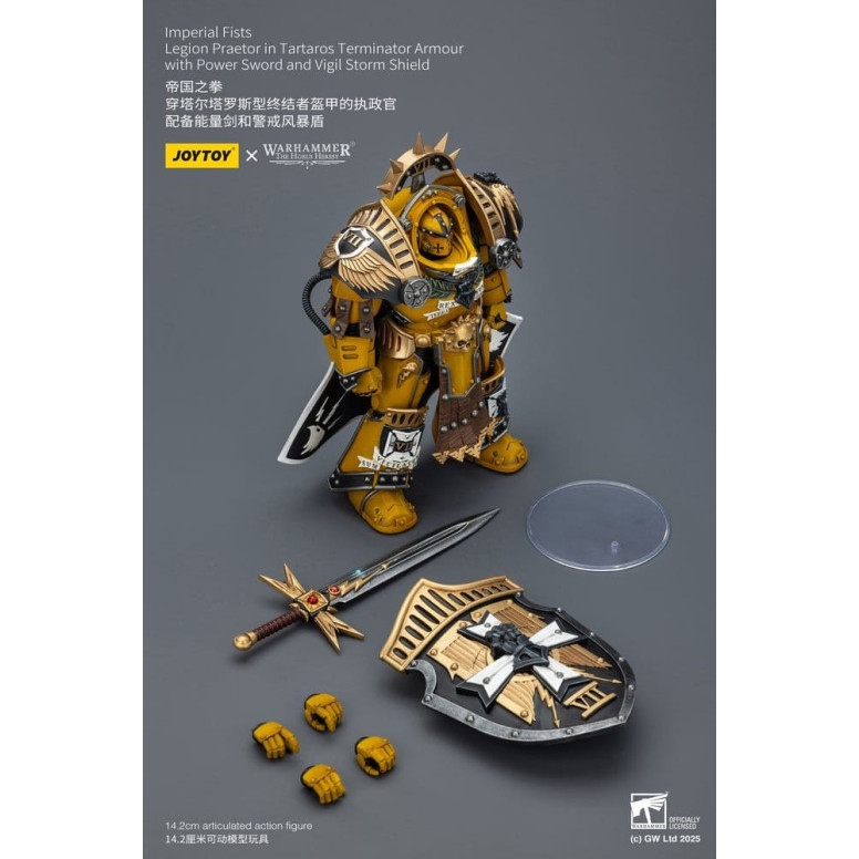 Joytoy - Warhammer - Imperial Fists - Pretor de la Legión con Armadura de Tartaros Terminator con Espada de Poder y Escudo de To