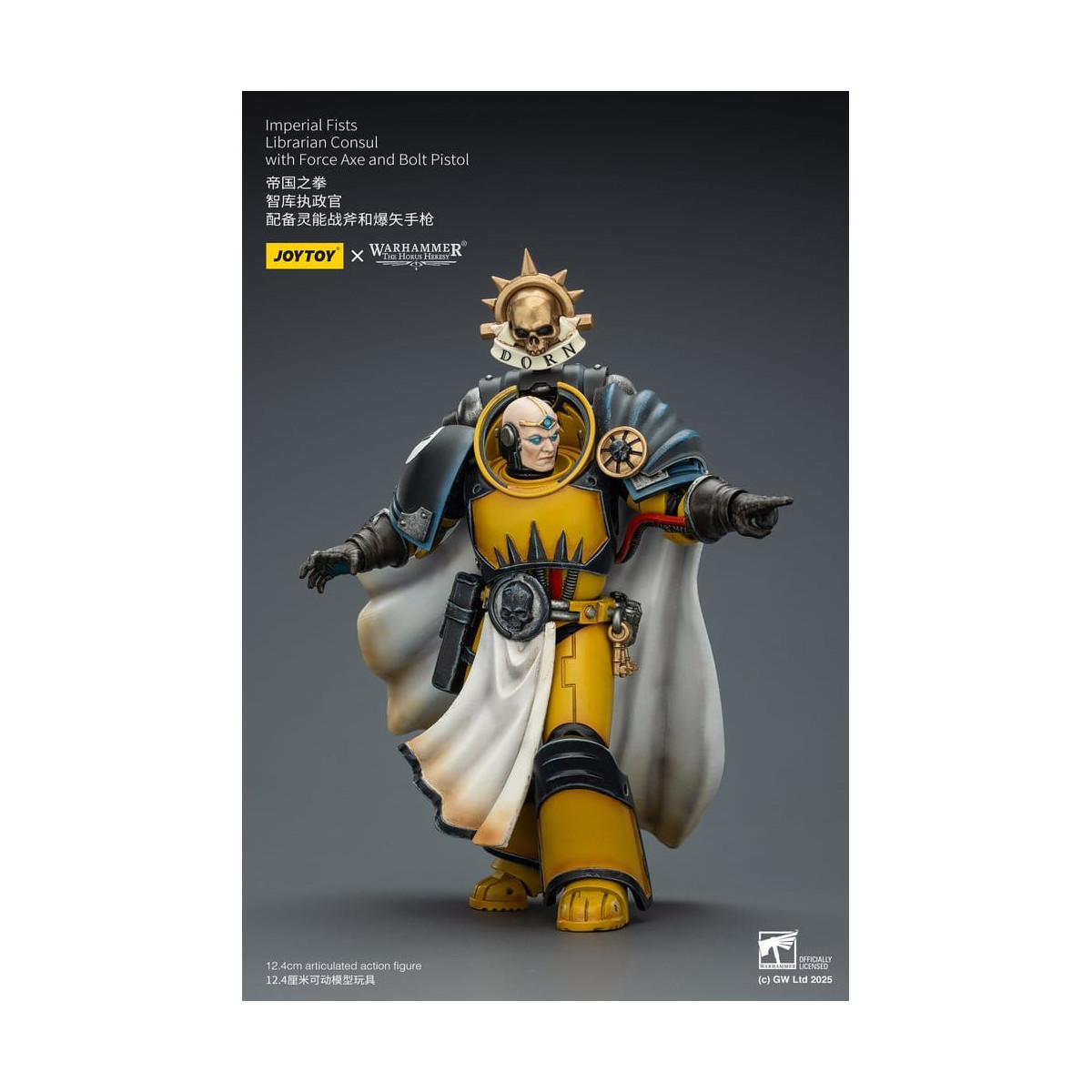 Joytoy - Warhammer - Imperial Fists - Bibliotecario Cónsul con Hacha de Fuerza y Pistola de Proyectiles 1/18