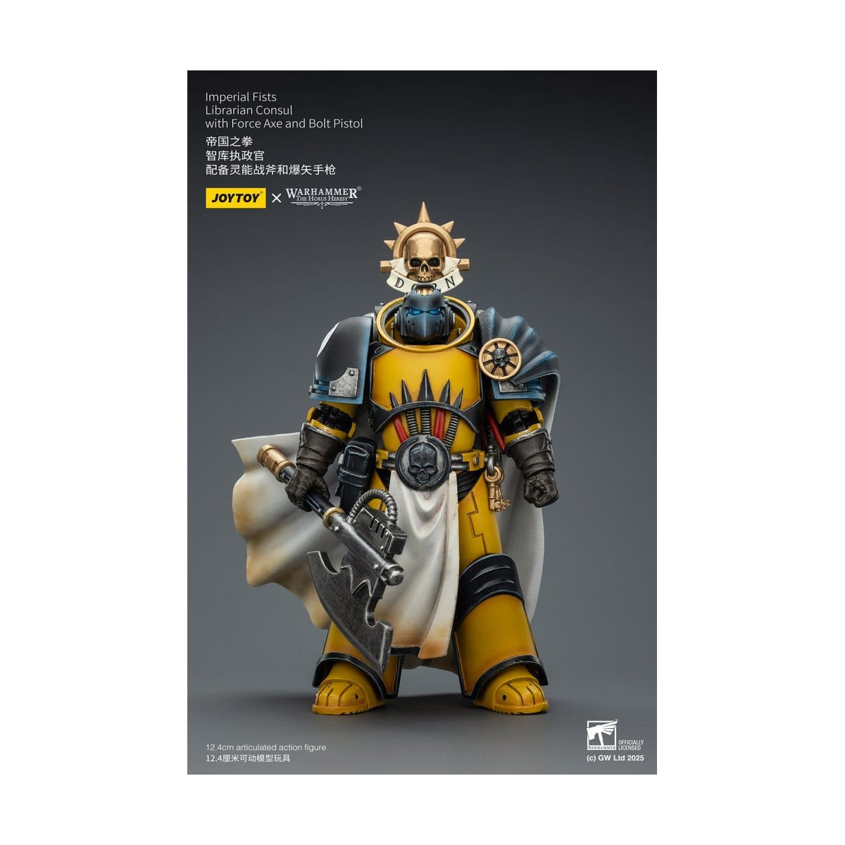 Joytoy - Warhammer - Imperial Fists - Bibliotecario Cónsul con Hacha de Fuerza y Pistola de Proyectiles 1/18