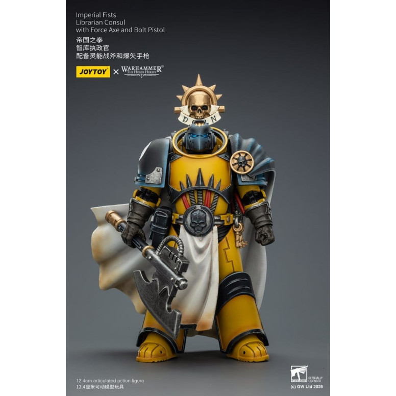 Joytoy - Warhammer - Imperial Fists - Bibliotecario Cónsul con Hacha de Fuerza y Pistola de Proyectiles 1/18