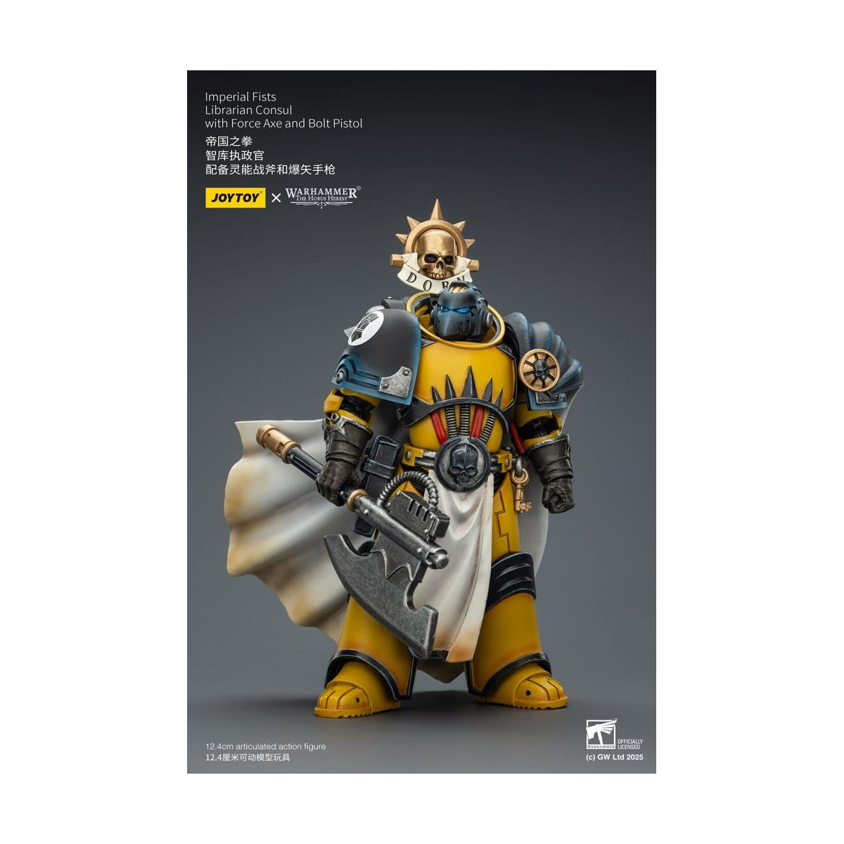 Joytoy - Warhammer - Imperial Fists - Bibliotecario Cónsul con Hacha de Fuerza y Pistola de Proyectiles 1/18