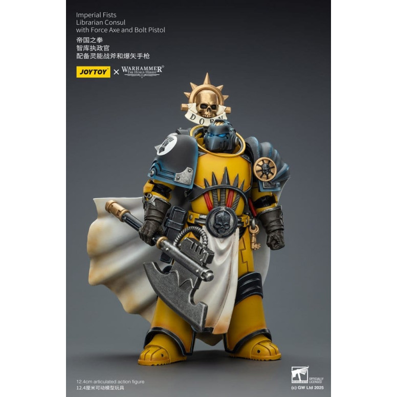 Joytoy - Warhammer - Imperial Fists - Bibliotecario Cónsul con Hacha de Fuerza y Pistola de Proyectiles 1/18
