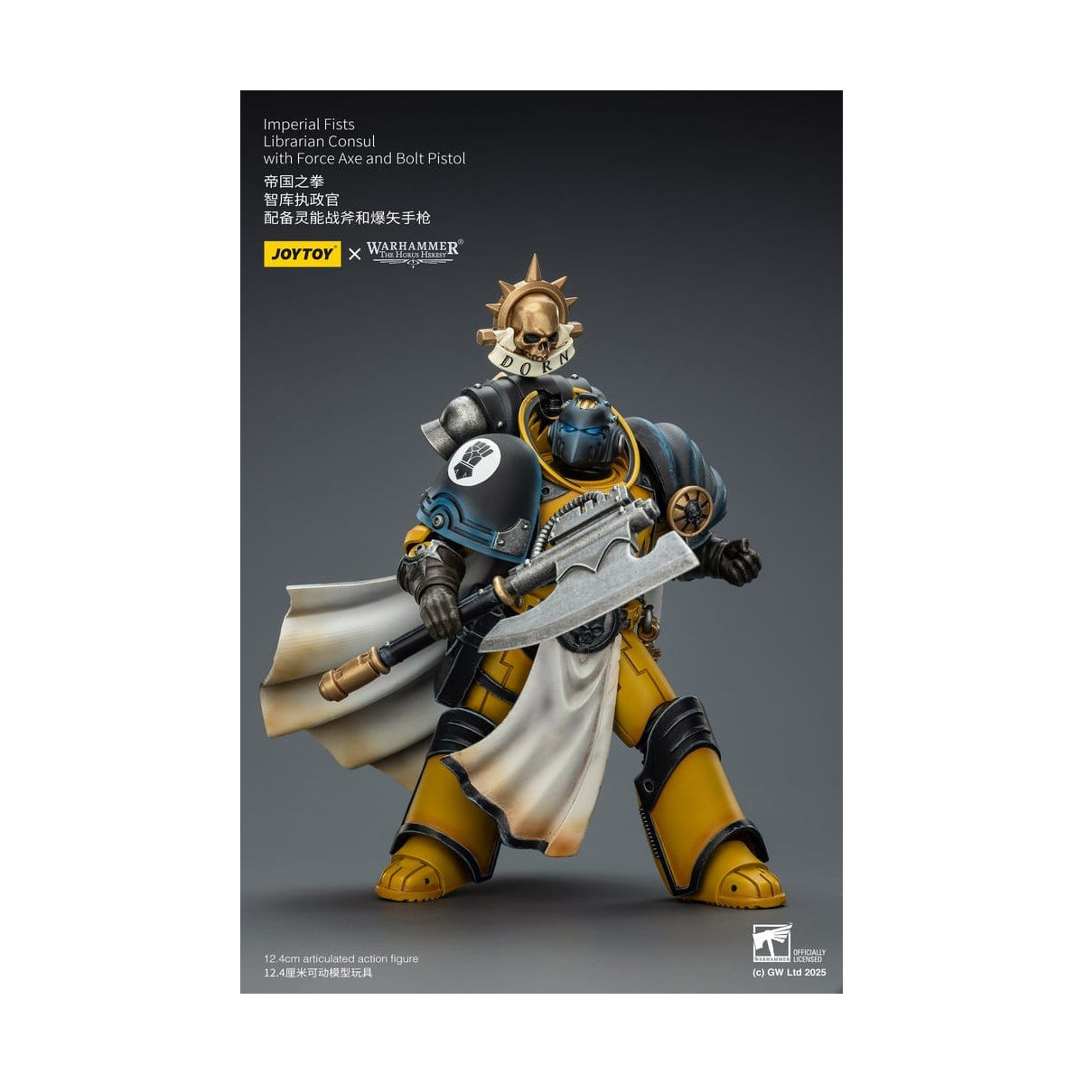 Joytoy - Warhammer - Imperial Fists - Bibliotecario Cónsul con Hacha de Fuerza y Pistola de Proyectiles 1/18