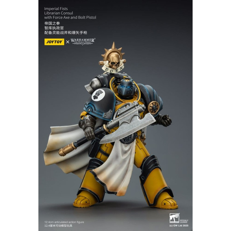 Joytoy - Warhammer - Imperial Fists - Bibliotecario Cónsul con Hacha de Fuerza y Pistola de Proyectiles 1/18