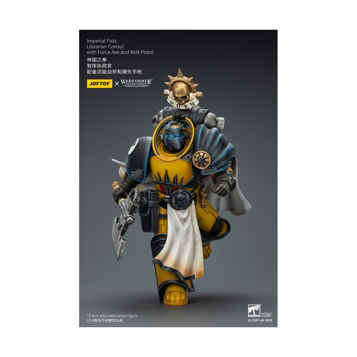 Joytoy - Warhammer - Imperial Fists - Bibliotecario Cónsul con Hacha de Fuerza y Pistola de Proyectiles 1/18