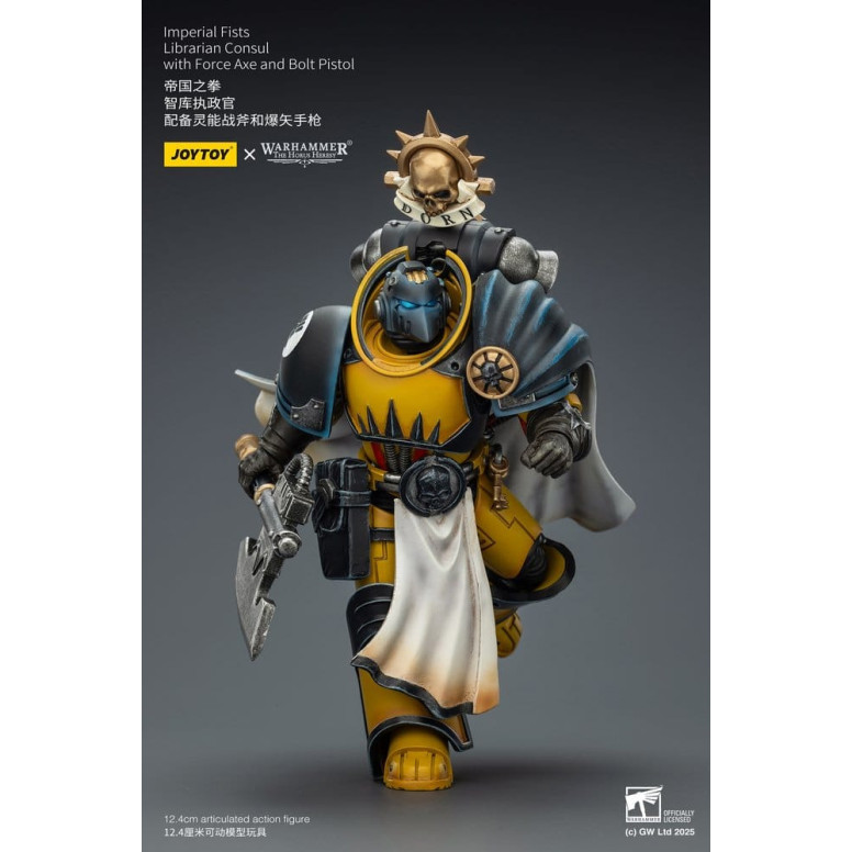 Joytoy - Warhammer - Imperial Fists - Bibliotecario Cónsul con Hacha de Fuerza y Pistola de Proyectiles 1/18