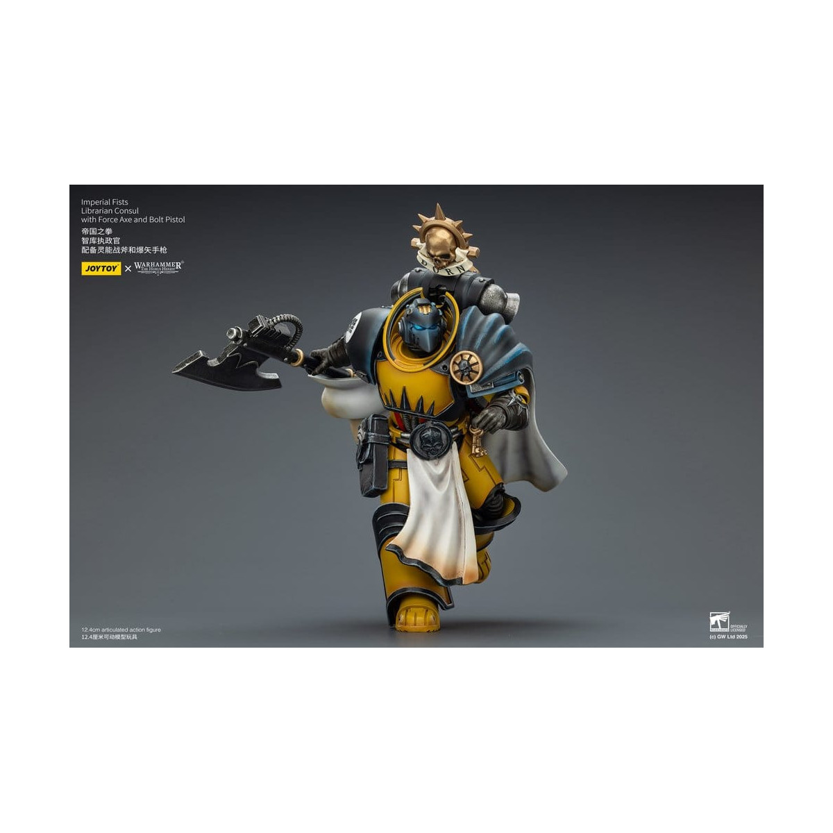 Joytoy - Warhammer - Imperial Fists - Bibliotecario Cónsul con Hacha de Fuerza y Pistola de Proyectiles 1/18