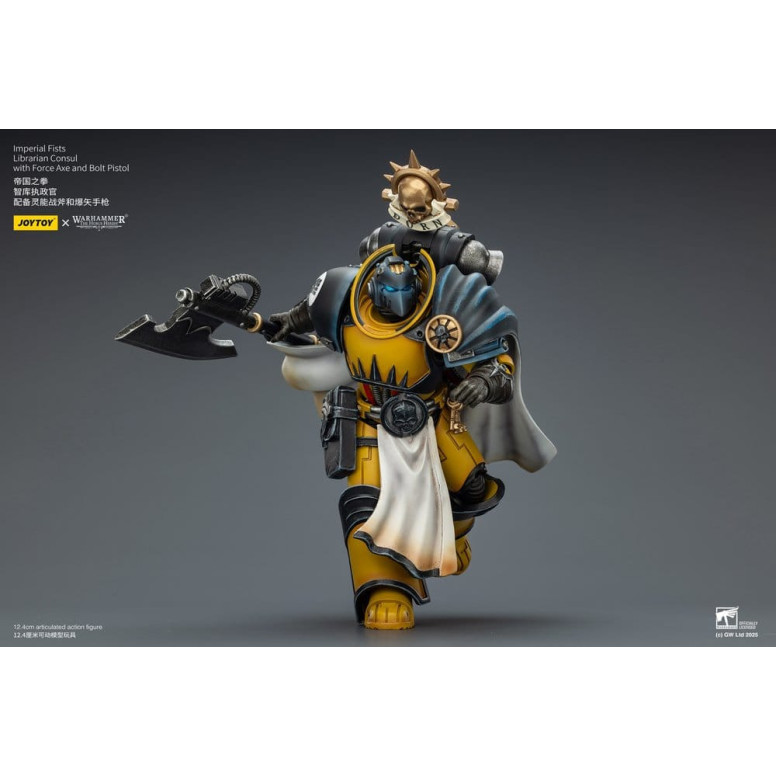 Joytoy - Warhammer - Imperial Fists - Bibliotecario Cónsul con Hacha de Fuerza y Pistola de Proyectiles 1/18