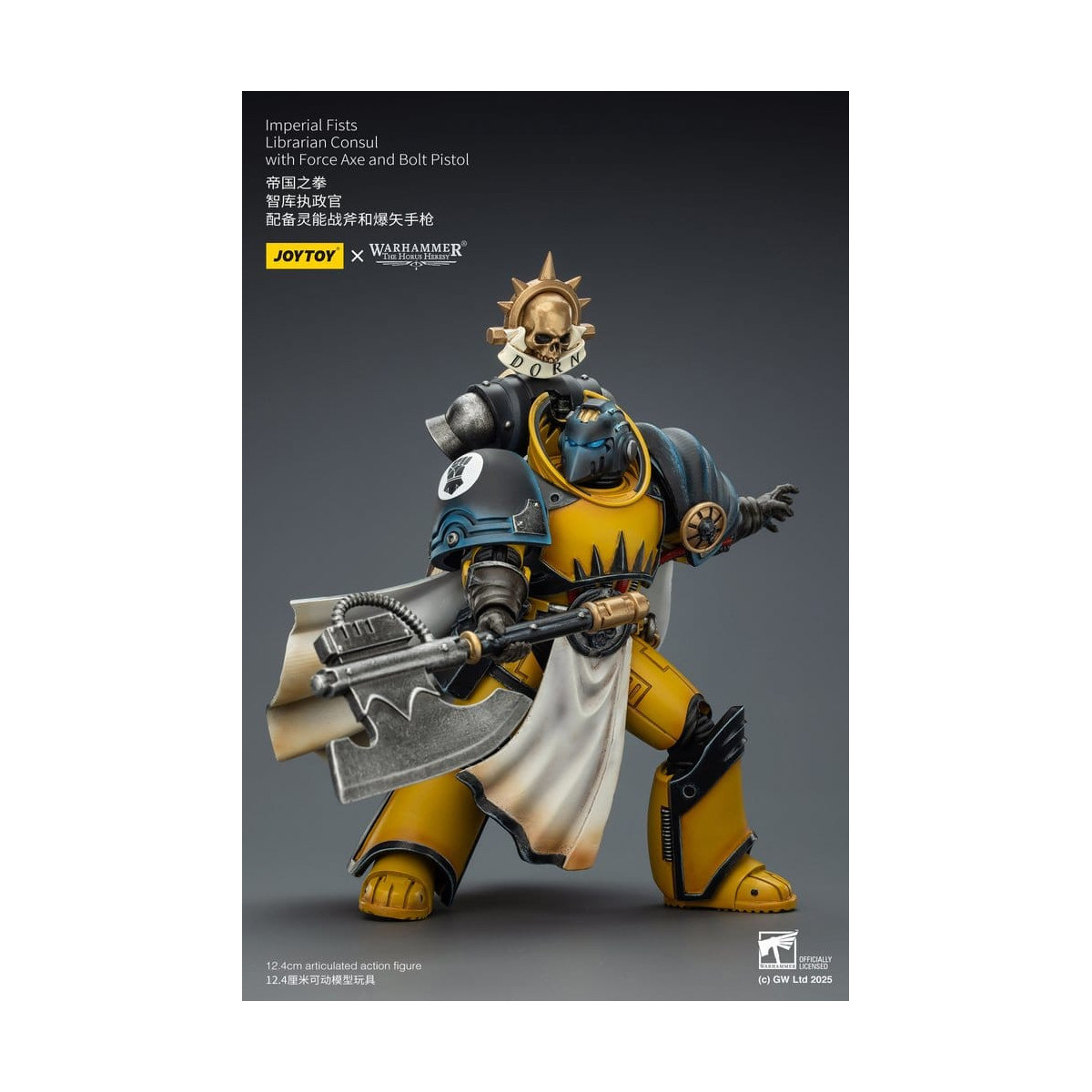 Joytoy - Warhammer - Imperial Fists - Bibliotecario Cónsul con Hacha de Fuerza y Pistola de Proyectiles 1/18