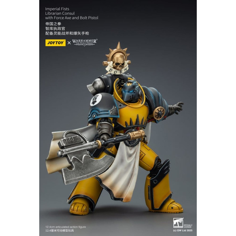 Joytoy - Warhammer - Imperial Fists - Bibliotecario Cónsul con Hacha de Fuerza y Pistola de Proyectiles 1/18