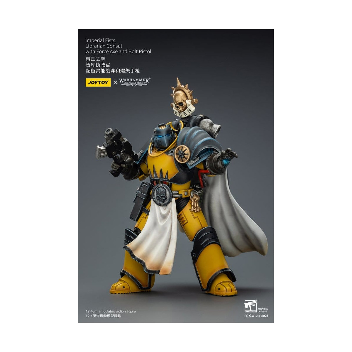 Joytoy - Warhammer - Imperial Fists - Bibliotecario Cónsul con Hacha de Fuerza y Pistola de Proyectiles 1/18