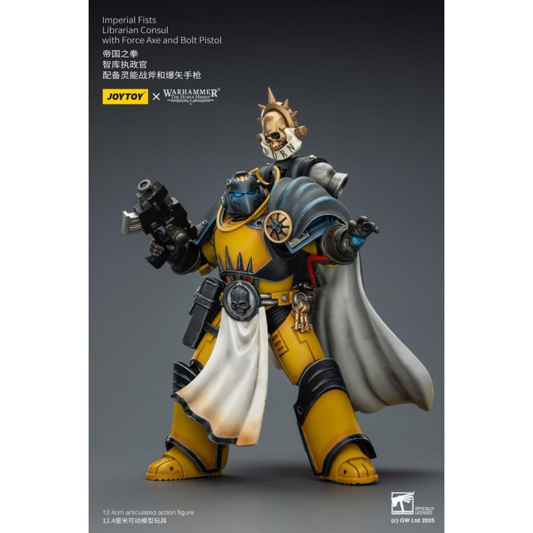 Joytoy - Warhammer - Imperial Fists - Bibliotecario Cónsul con Hacha de Fuerza y Pistola de Proyectiles 1/18