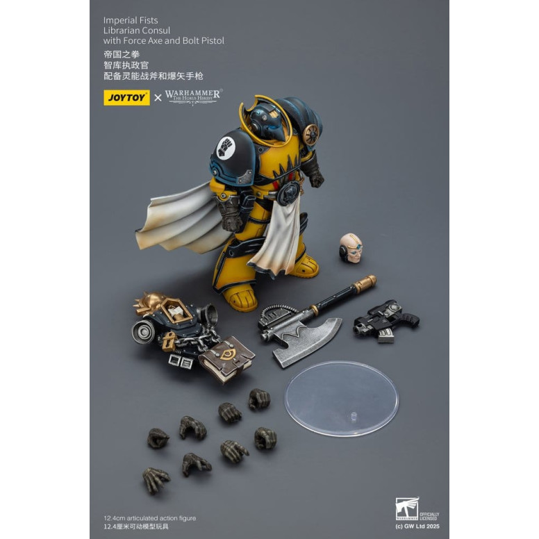 Joytoy - Warhammer - Imperial Fists - Bibliotecario Cónsul con Hacha de Fuerza y Pistola de Proyectiles 1/18