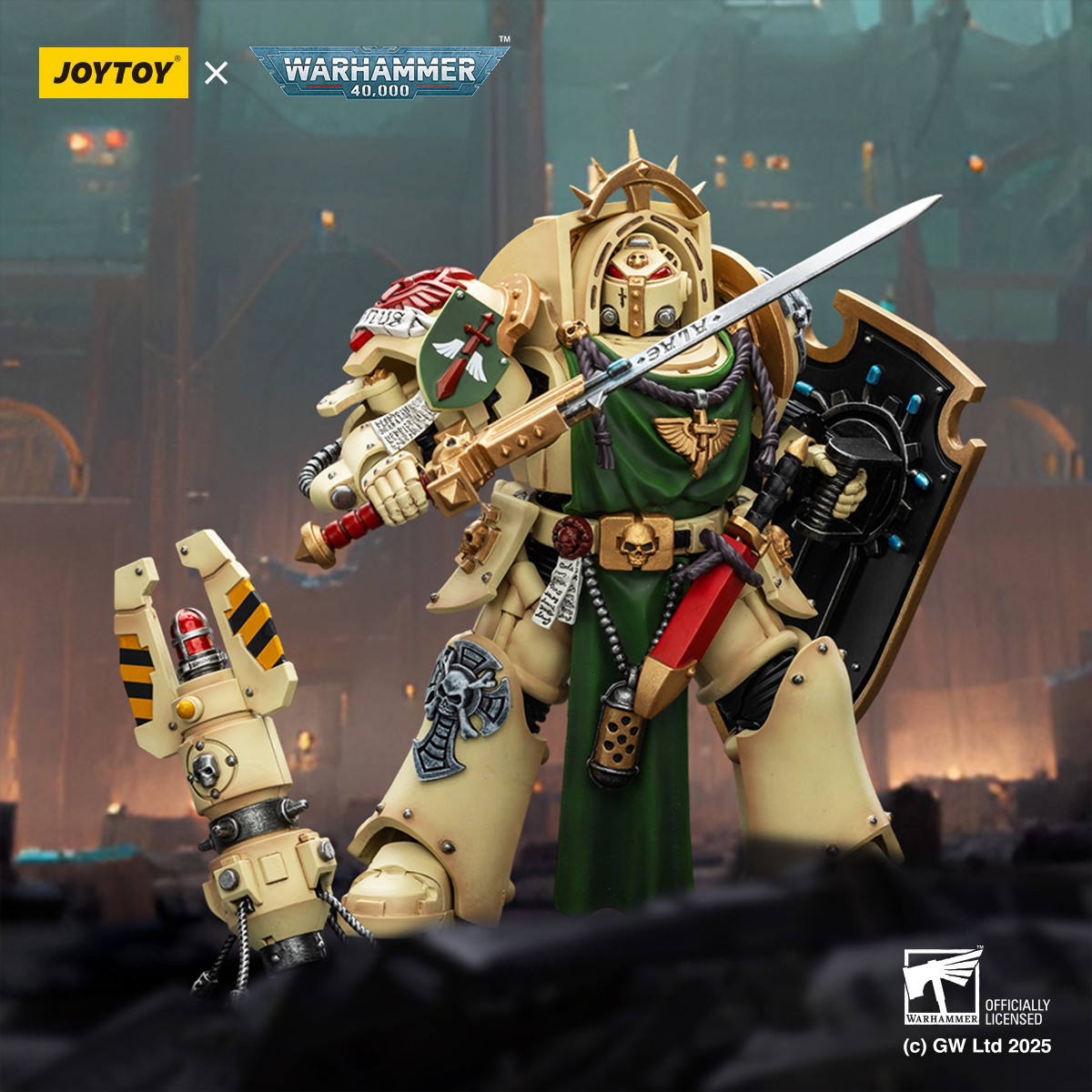 JoyToy Space Marines - Dark Angels - Caballero Alamuerte con Espada de Poder Escudo de Tormenta y homer teletransportador 1/18 -