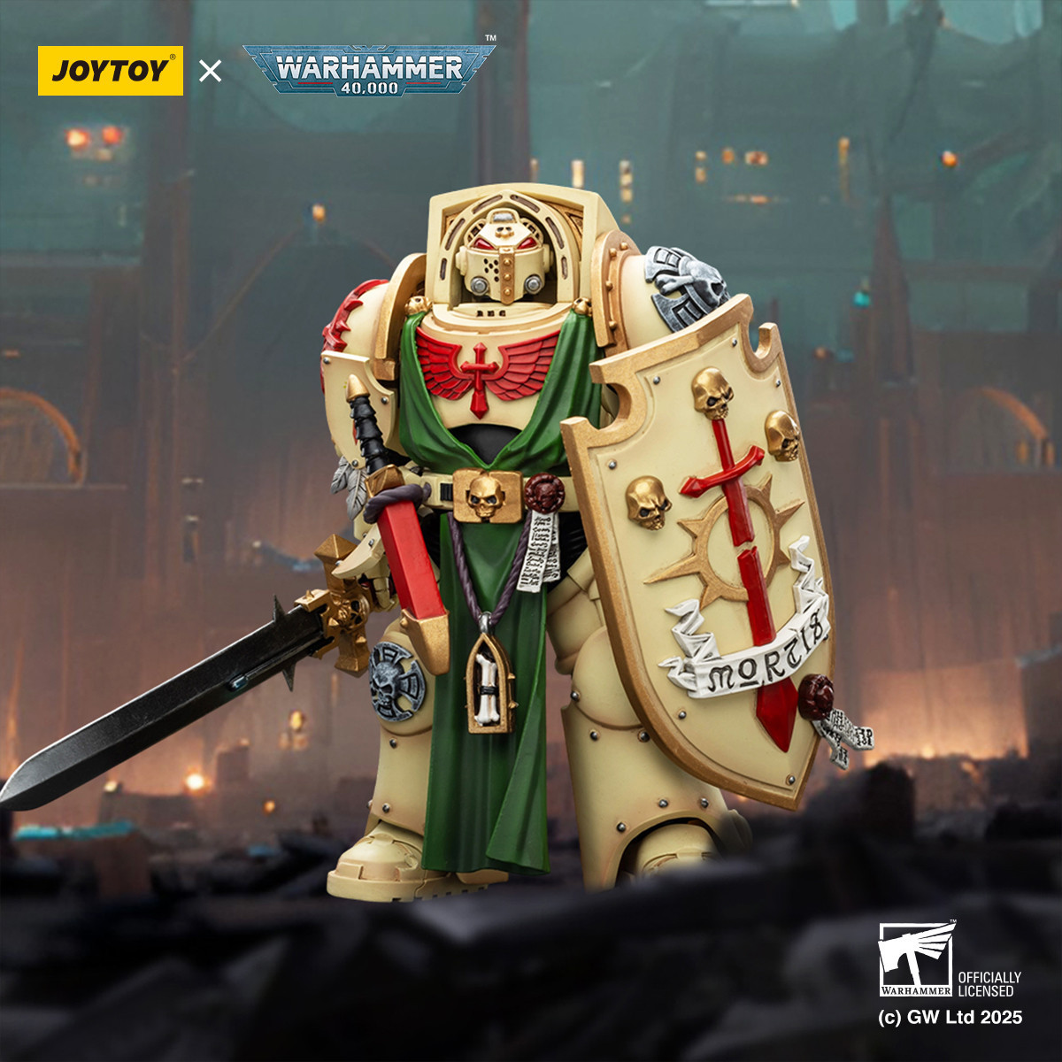 JoyToy Space Marines - Dark Angels - Caballero Alamuerte con Espada de Poder Escudo de Tormenta y homer teletransportador 1/18 -