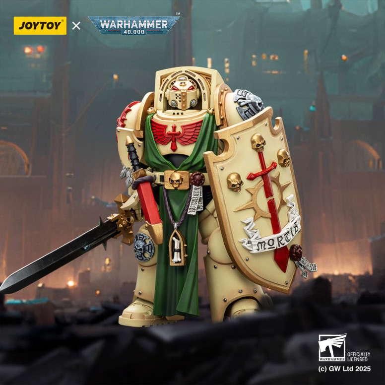 JoyToy Space Marines - Dark Angels - Caballero Alamuerte con Espada de Poder Escudo de Tormenta y homer teletransportador 1/18 -