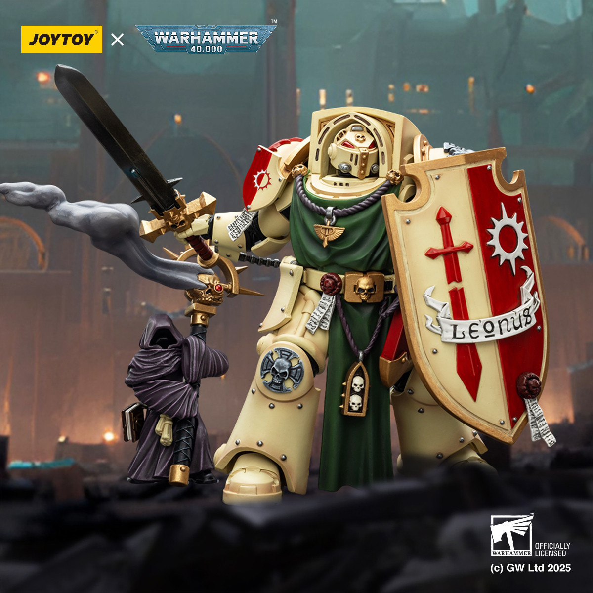 JoyToy Space Marines - Dark Angels - Caballero Alamuerte con Espada de Poder Escudo de Tormenta y Vigilante en la Oscuridad 1/18