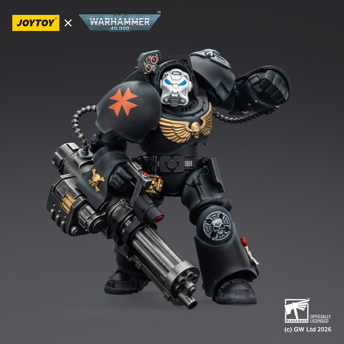 JoyToy Space Marines - Black Templars - Terminator 3 con Puño de Poder y Cañón de Asalto 1/18 - Warhammer 40K