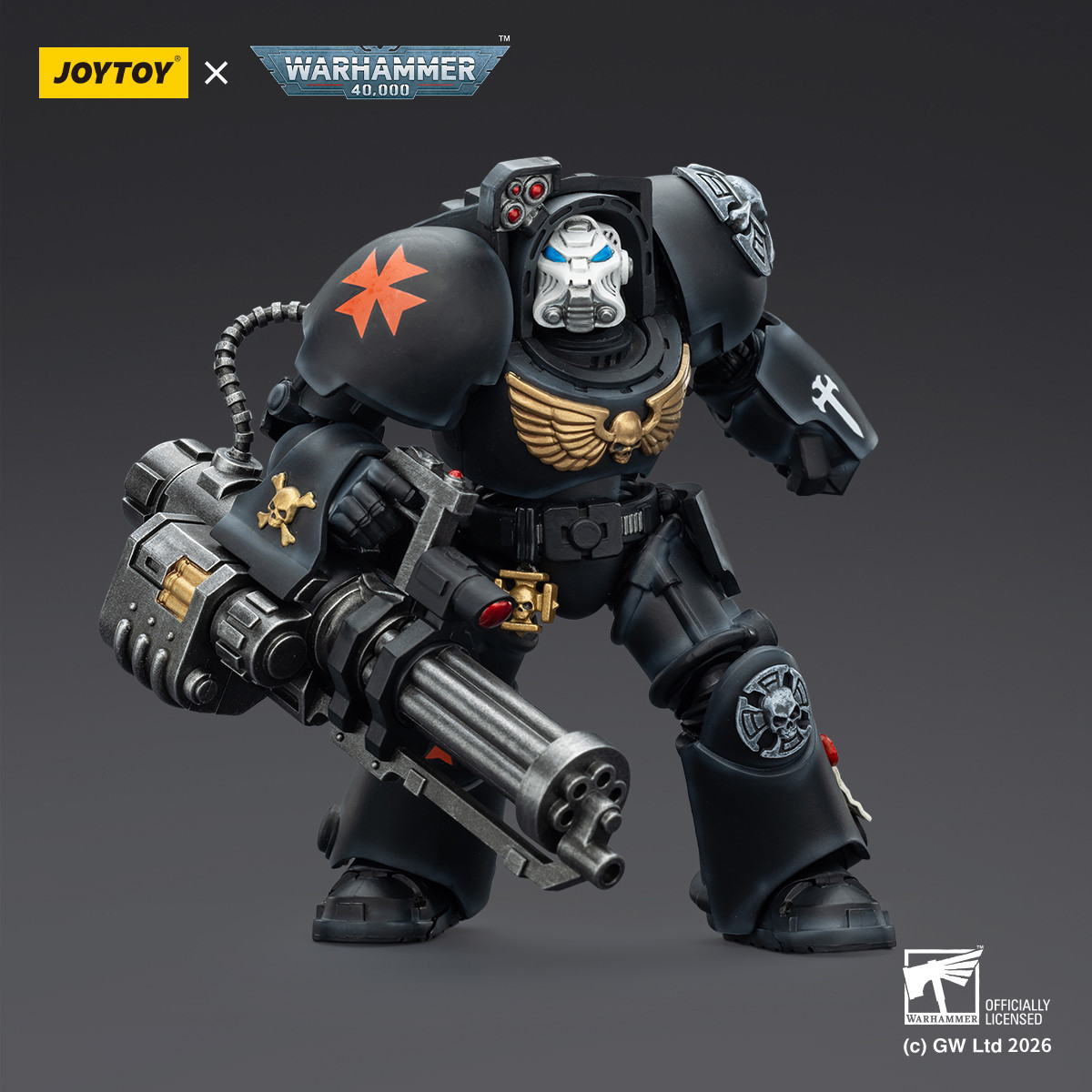 JoyToy Space Marines - Black Templars - Terminator 3 con Puño de Poder y Cañón de Asalto 1/18 - Warhammer 40K