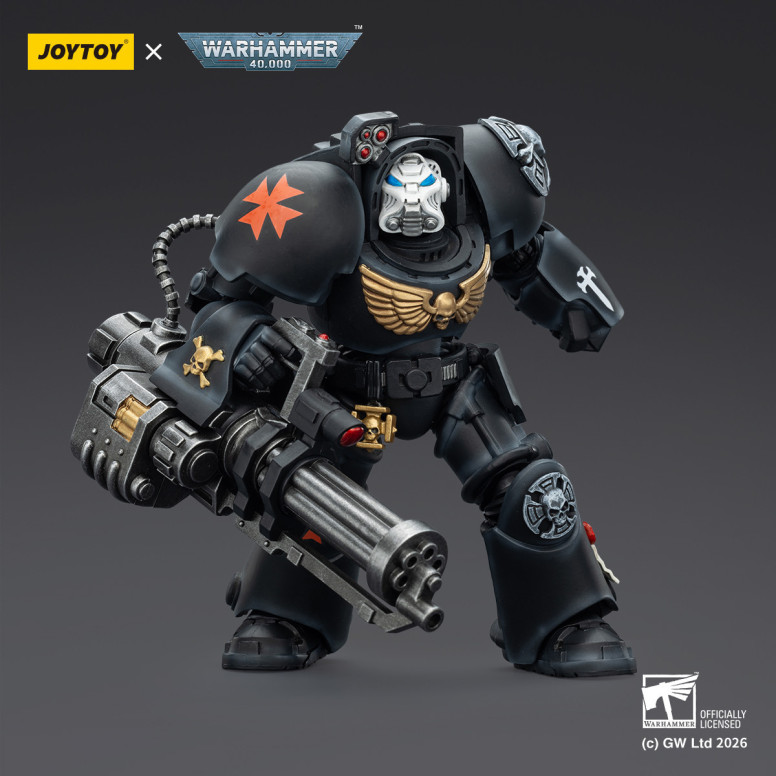 JoyToy Space Marines - Black Templars - Terminator 3 con Puño de Poder y Cañón de Asalto 1/18 - Warhammer 40K