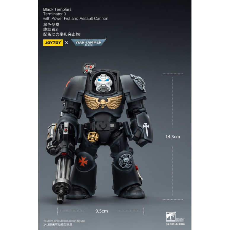JoyToy Space Marines - Black Templars - Terminator 3 con Puño de Poder y Cañón de Asalto 1/18 - Warhammer 40K