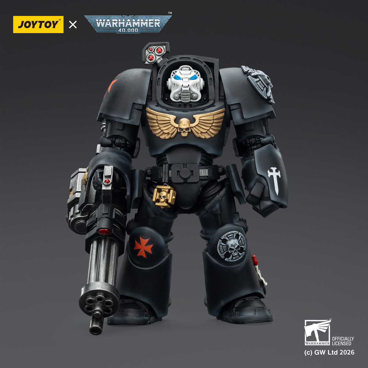 JoyToy Space Marines - Black Templars - Terminator 3 con Puño de Poder y Cañón de Asalto 1/18 - Warhammer 40K