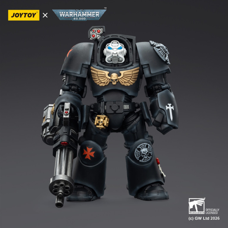JoyToy Space Marines - Black Templars - Terminator 3 con Puño de Poder y Cañón de Asalto 1/18 - Warhammer 40K