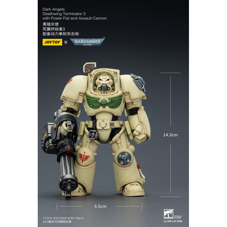 JoyToy Space Marines - Dark Angels - Deathwing Terminator 3 con Puño de Poder y Cañón de Asalto 1/18 - Warhammer 40k