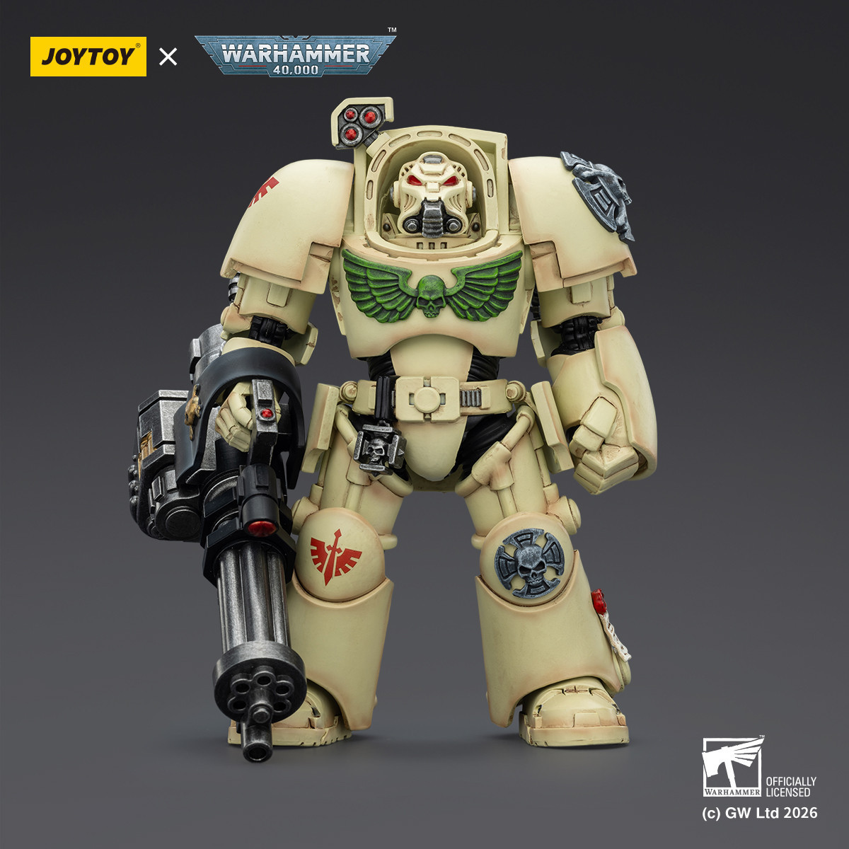 JoyToy Space Marines - Dark Angels - Deathwing Terminator 3 con Puño de Poder y Cañón de Asalto 1/18 - Warhammer 40k